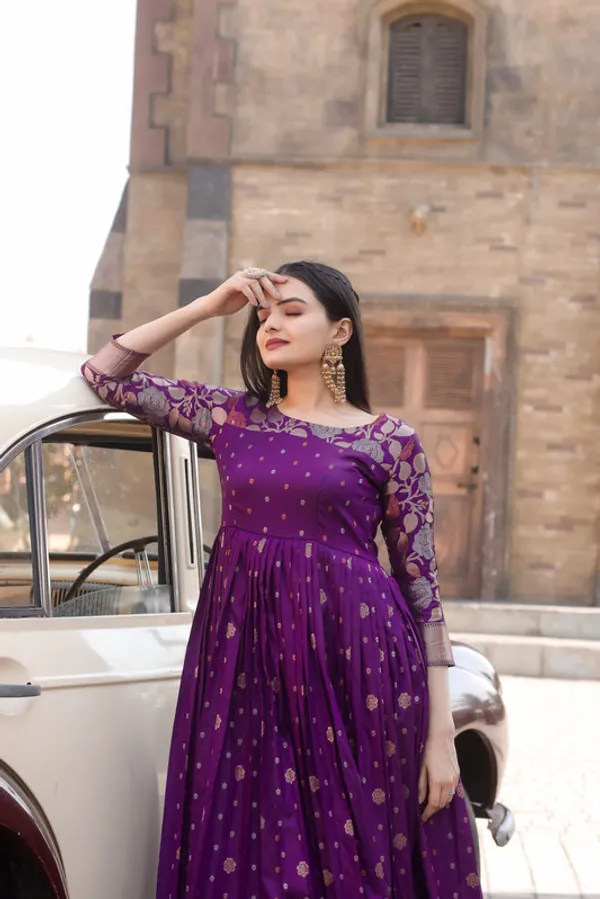 Wine_Soft_Silk_Copper_Weaving_Ethnic_Dresses_Gown_For_Women