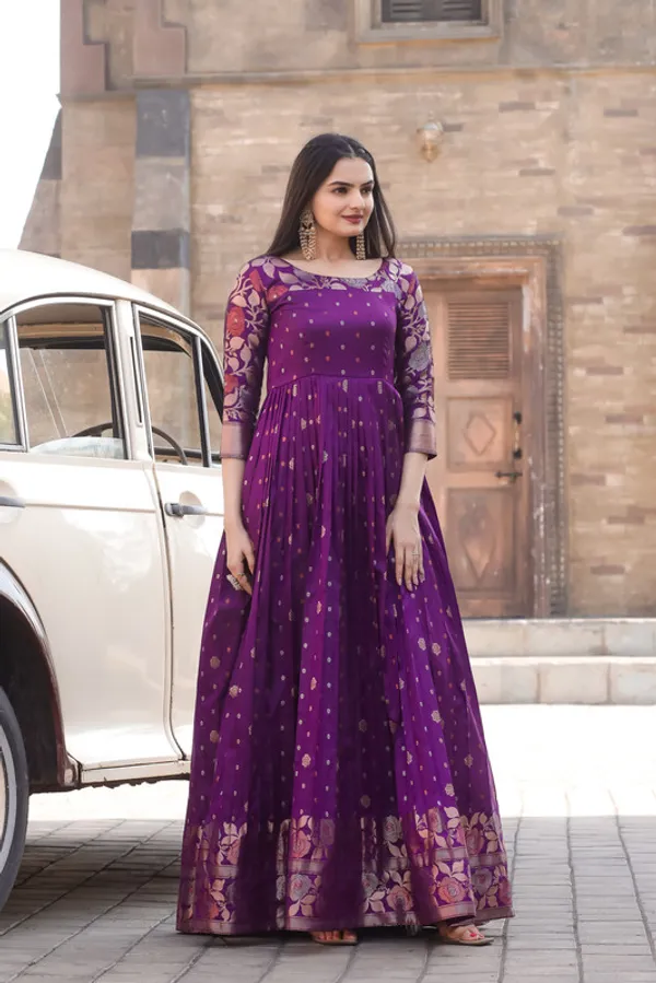 Wine_Soft_Silk_Copper_Weaving_Ethnic_Dresses_Gown_For_Women