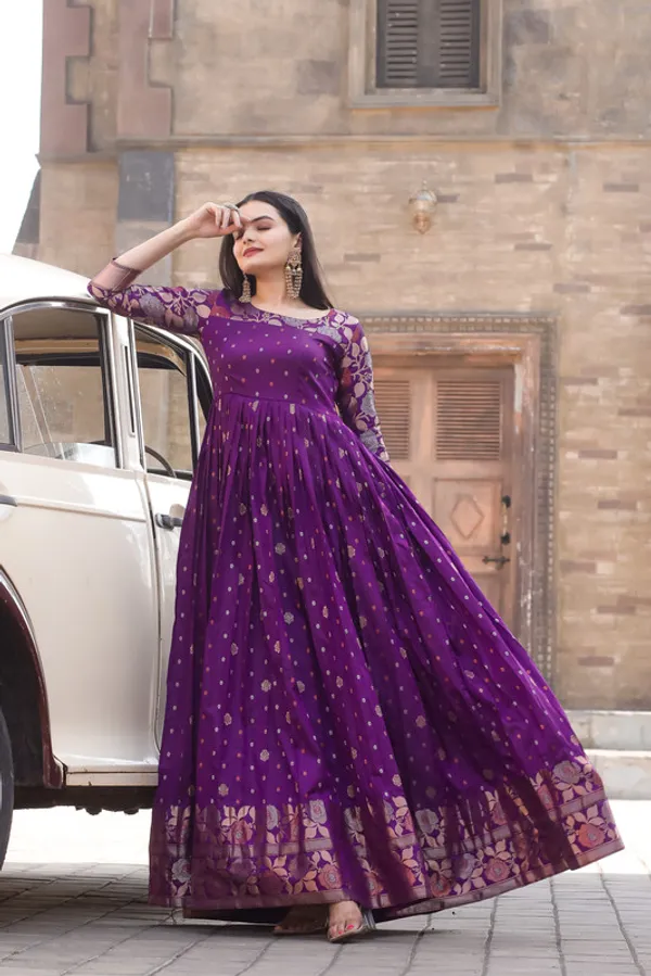 Wine_Soft_Silk_Copper_Weaving_Ethnic_Dresses_Gown_For_Women