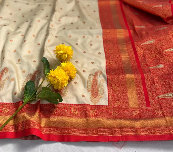 White_Paithani_Silk_Weaving_Saree_For_Women