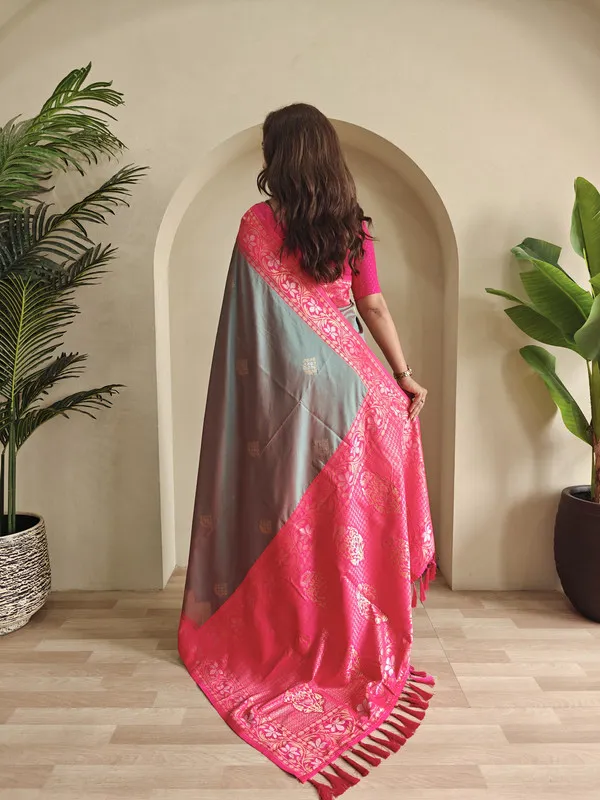 Denim_Dual_Tone_Silk_Weaving_Saree_For_Women