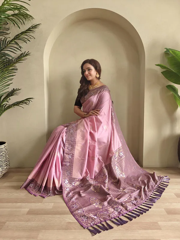 Light_Pink_Dual_Tone_Silk_Weaving_Saree_For_Women