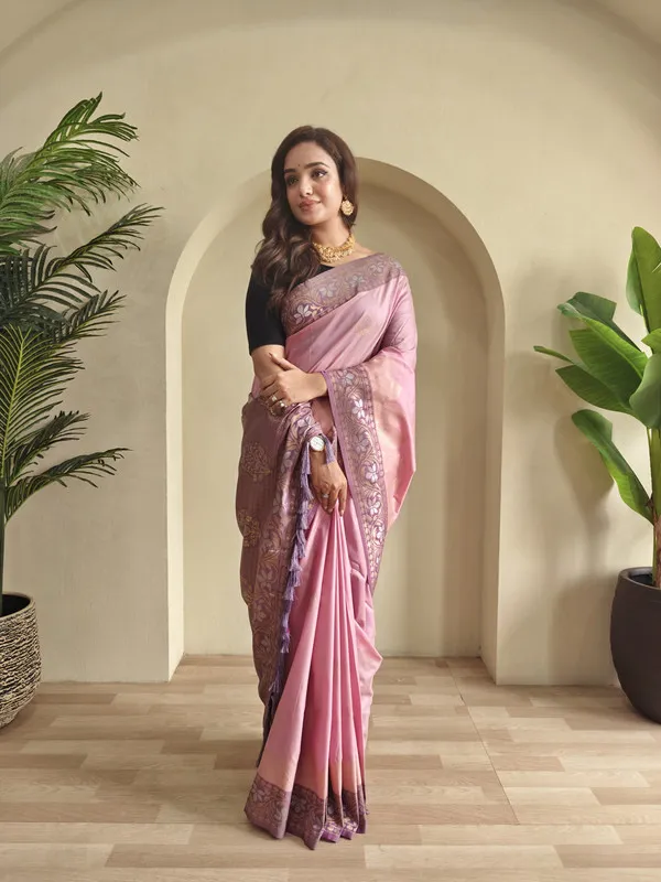 Light_Pink_Dual_Tone_Silk_Weaving_Saree_For_Women