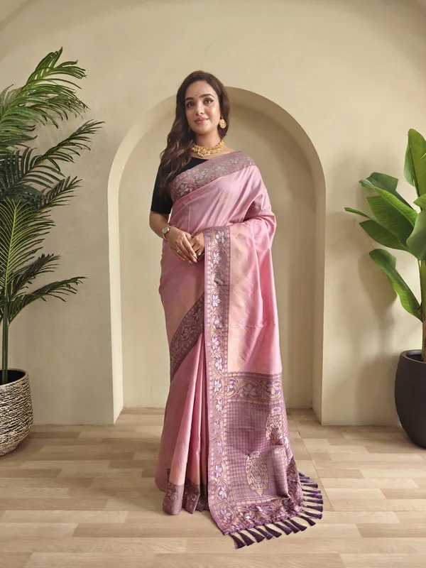 Light_Pink_Dual_Tone_Silk_Weaving_Saree_For_Women