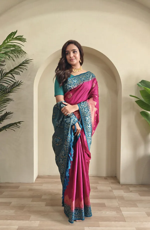 Pink_Dual_Tone_Silk_Weaving_Saree_For_Women
