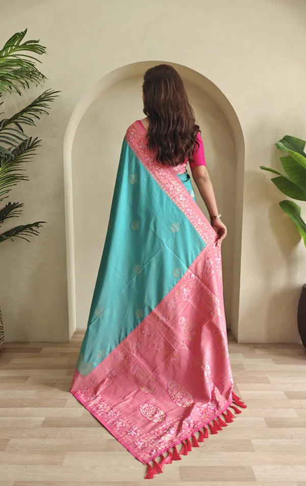 Sky_Blue_Dual_Tone_Silk_Weaving_Saree_For_Women