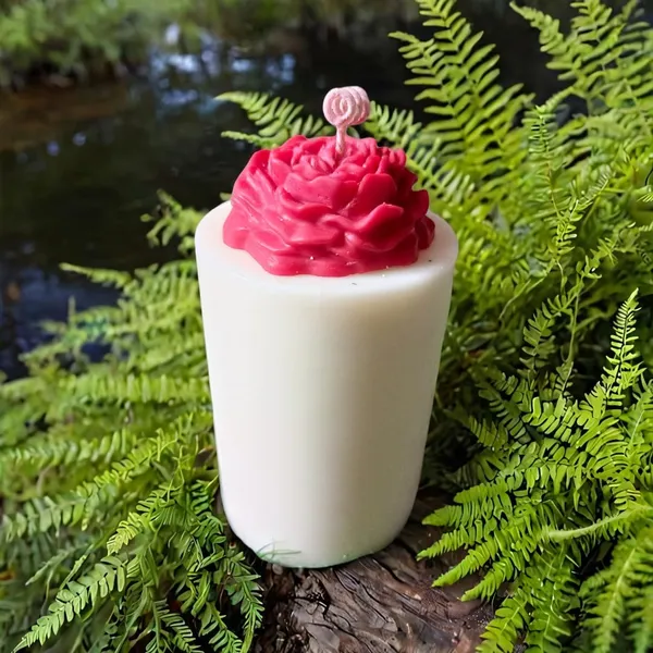 White_And_Pink_Textured_Bloom_Decorative_Candle_For_Home_Decor