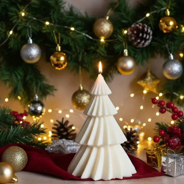 White_Conical_Christmas_Tree_Candle_For_Home_Decor