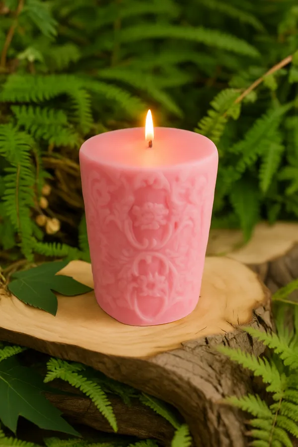 Pink_Carved_Pillar_Candle_For_Home_Decor