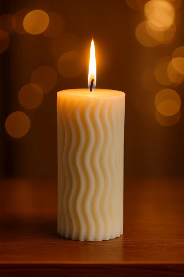 White_Wavy_Pillar_Candle_For_Home_Decor