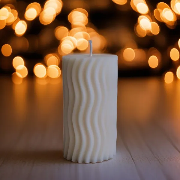 White_Wavy_Pillar_Candle_For_Home_Decor