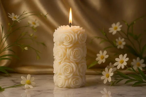 White_Big_Rose_Pillar_Candle_For_Home_Decor