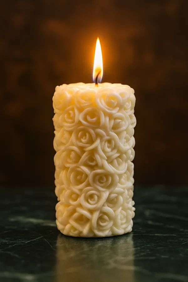 Cream_Pillar_Of_Roses_Candle_For_Home_Decor