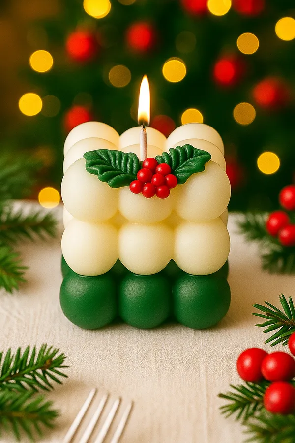 White_And_Green_And_Christmas_Ball_Cube_Candle_For_Home_Decor