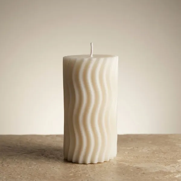 White_Wavy_Pillar_Candle_For_Home_Decor
