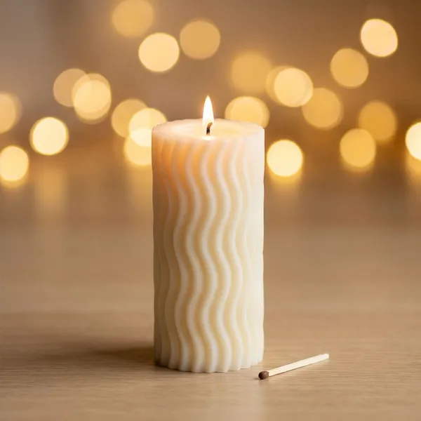 White_Wavy_Pillar_Candle_For_Home_Decor