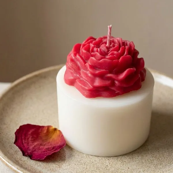 White_And_Pink_Textured_Bloom_Decorative_Candle_For_Home_Decor