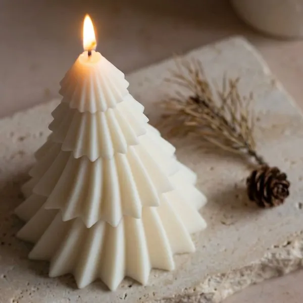White_Conical_Christmas_Tree_Candle_For_Home_Decor