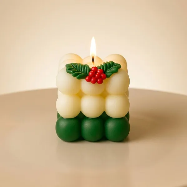 White_And_Green_And_Christmas_Ball_Cube_Candle_For_Home_Decor