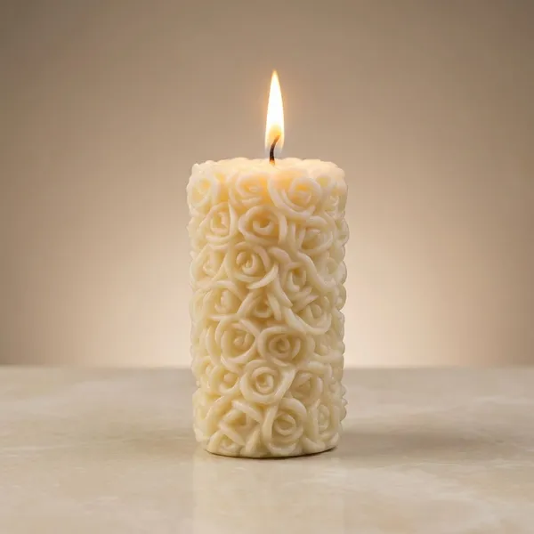 Cream_Pillar_Of_Roses_Candle_For_Home_Decor