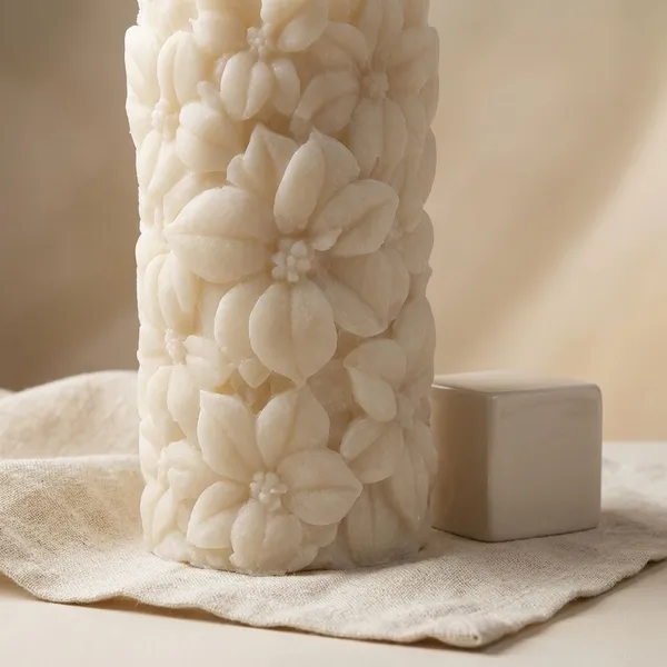 White_Floral_Pillar_Candle_For_Home_Decor