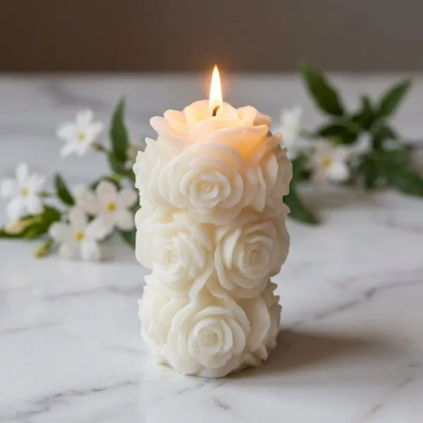 White_Big_Rose_Pillar_Candle_For_Home_Decor