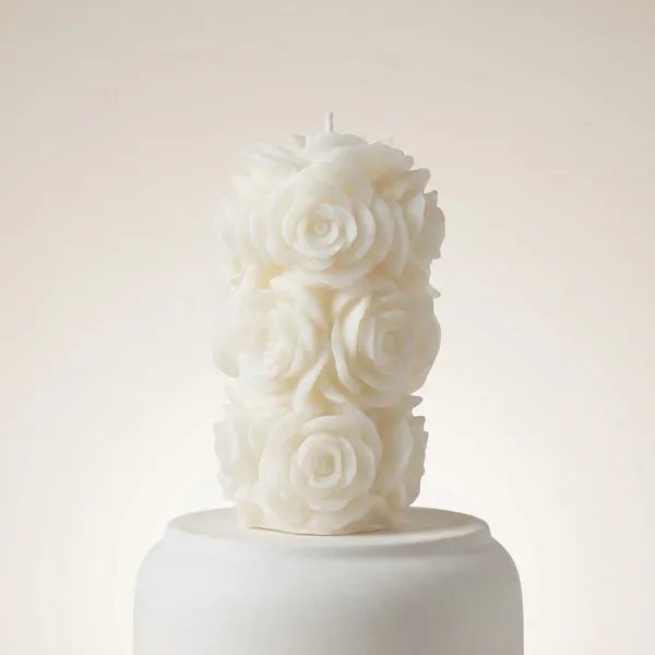 White_Big_Rose_Pillar_Candle_For_Home_Decor