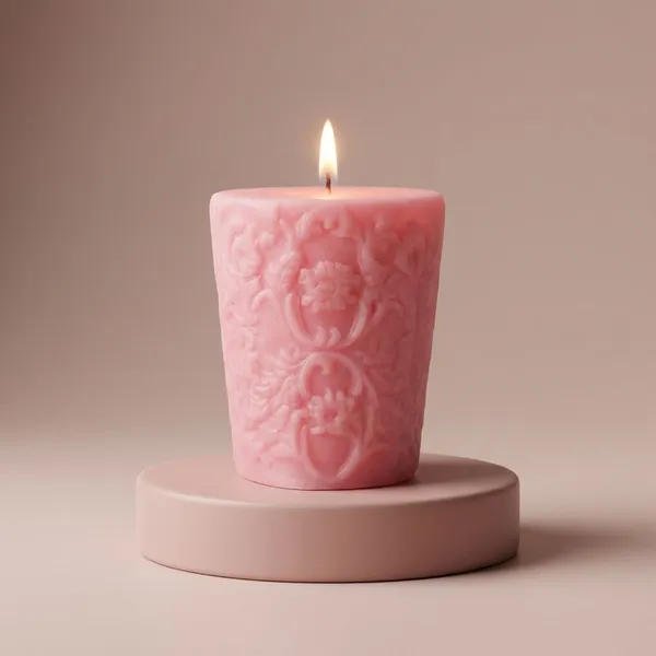 Pink_Carved_Pillar_Candle_For_Home_Decor