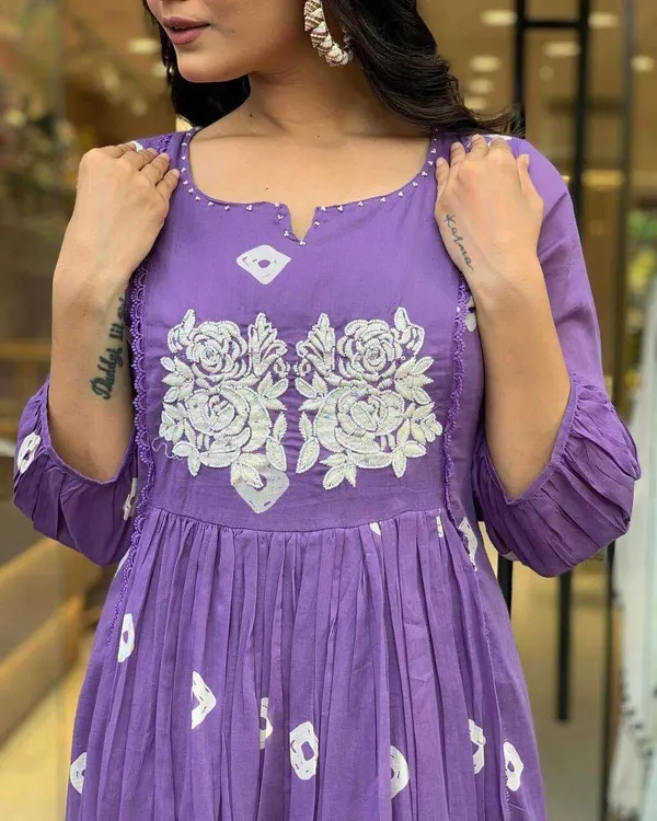 Purple_Cotton_Printed_Long_Anarkali_Kurti_With_Pant_For_Women