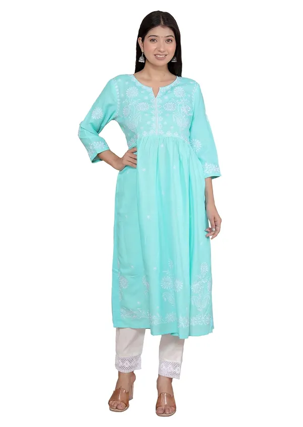 Women_S_Rayon_Embroidered_Anarkali_Kurti_With_Pant
