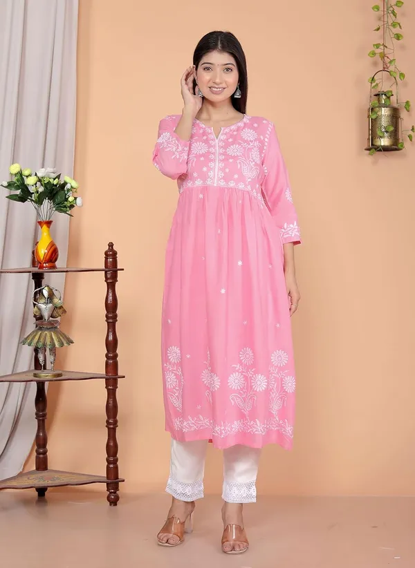 Women_S_Rayon_Embroidered_Anarkali_Kurti_With_Pant