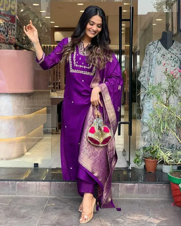 Women_S_Embroidered_Kurta_With_Trouser_And_Dupatta_Set