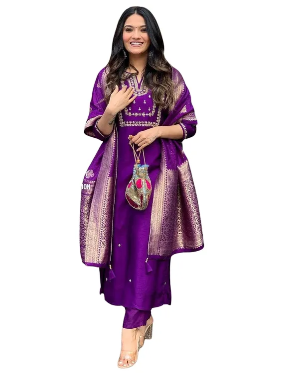 Women_S_Embroidered_Kurta_With_Trouser_And_Dupatta_Set