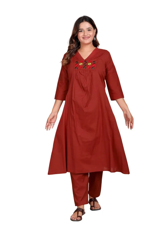 Women_S_Cotton_Embroidered_Anarkali_Kurti_With_Pant