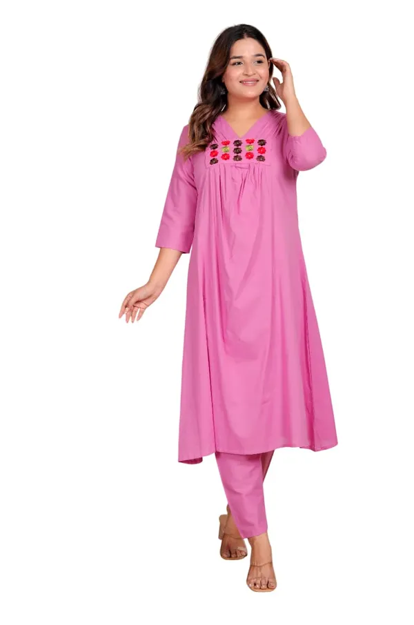 Pink_Cotton_Embroidered_Anarkali_Kurti_With_Pant_For_Women