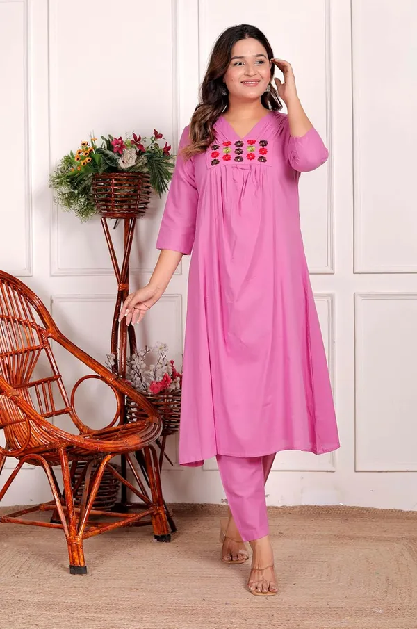 Pink_Cotton_Embroidered_Anarkali_Kurti_With_Pant_For_Women