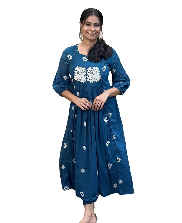 Blue_Cotton_Hand_Block_Printed_Anarkali_Kurti_For_Women