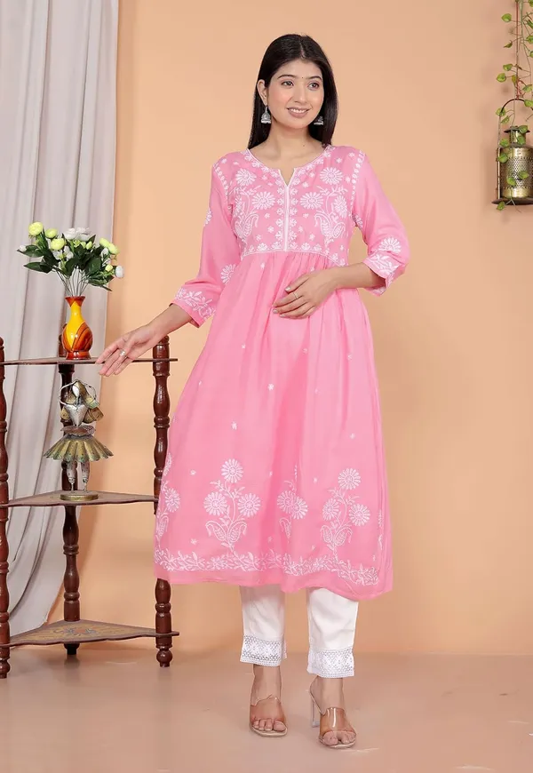 Women_S_Rayon_Embroidered_Anarkali_Kurti_With_Pant