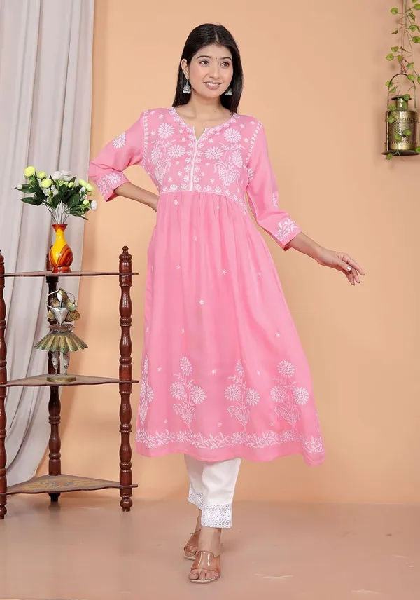 Women_S_Rayon_Embroidered_Anarkali_Kurti_With_Pant