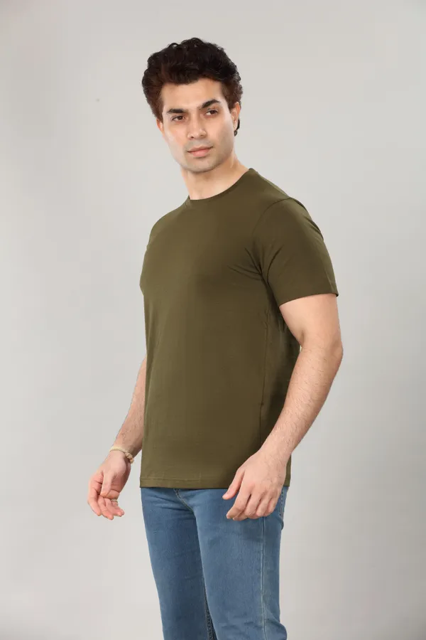 Olive_Green_Round_Neck_Cotton_T_Shirt_For_Men