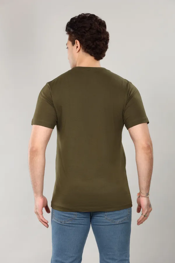 Olive_Green_Round_Neck_Cotton_T_Shirt_For_Men