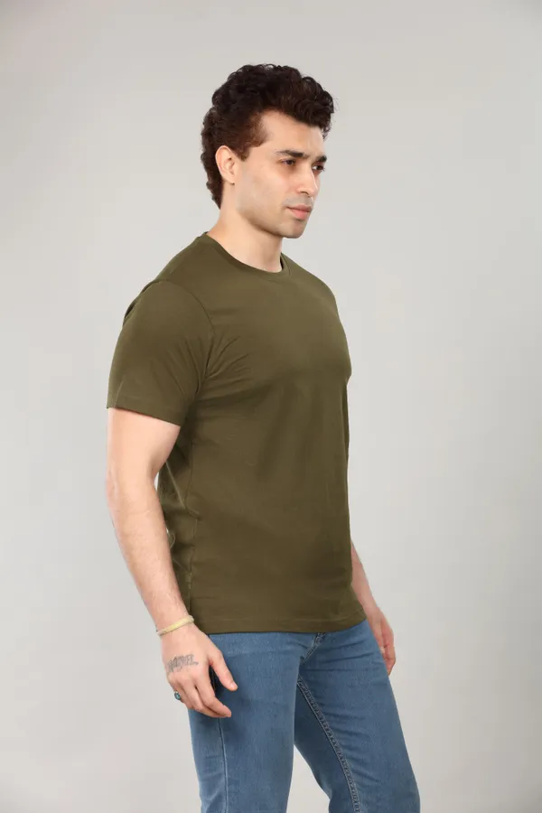 Olive_Green_Round_Neck_Cotton_T_Shirt_For_Men