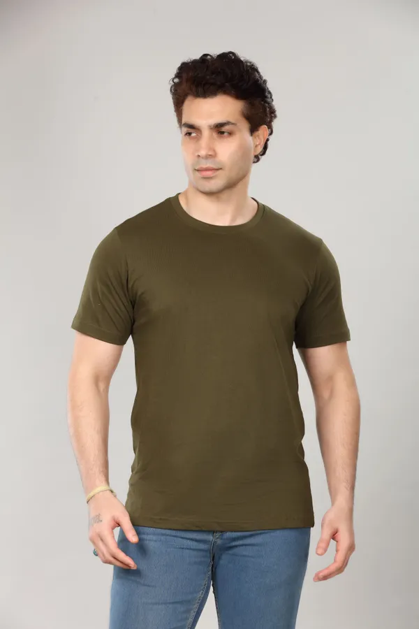 Olive_Green_Round_Neck_Cotton_T_Shirt_For_Men