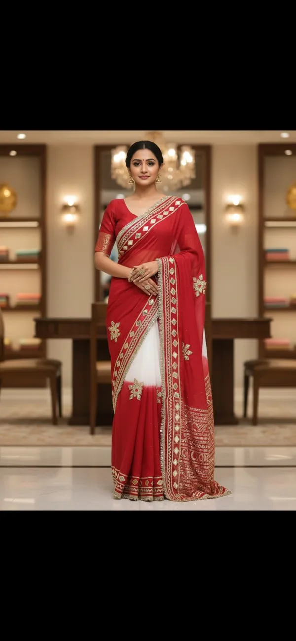 Red_And_White_Chiffon_Premium_Saree_For_Women