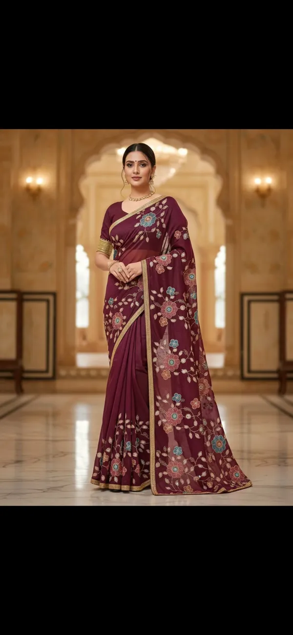 Wine_Chiffon_Premium_Saree_For_Women