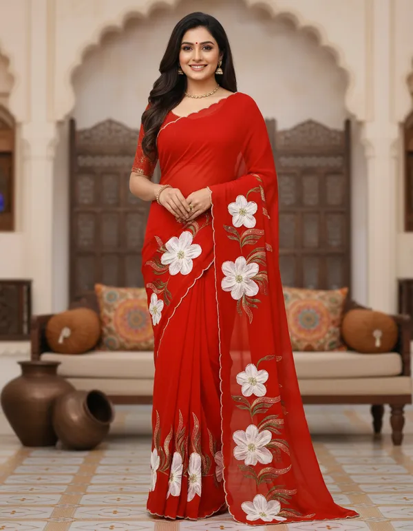 Red_And_White_Chiffon_Premium_Saree_For_Women