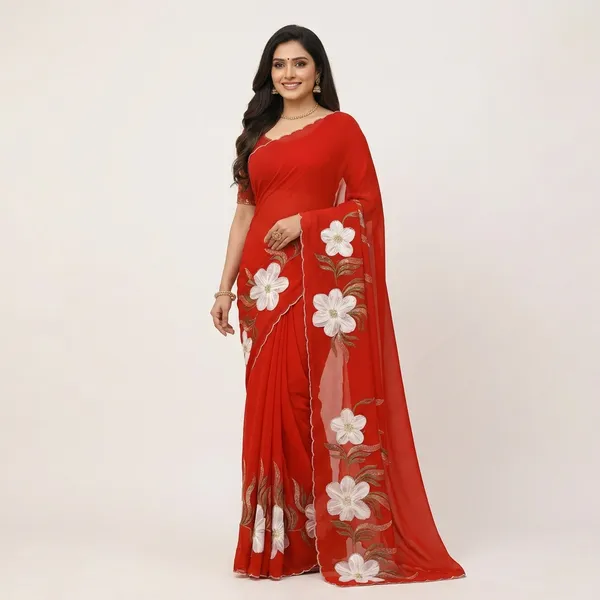 Red_And_White_Chiffon_Premium_Saree_For_Women