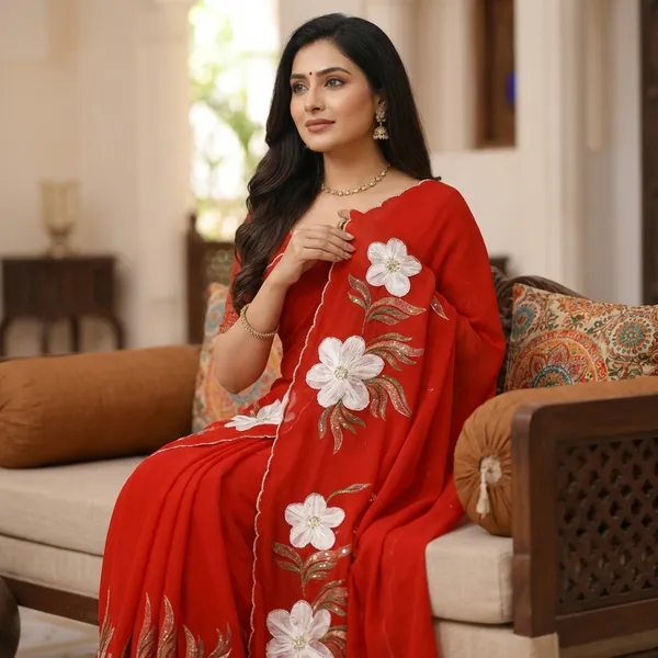 Red_And_White_Chiffon_Premium_Saree_For_Women