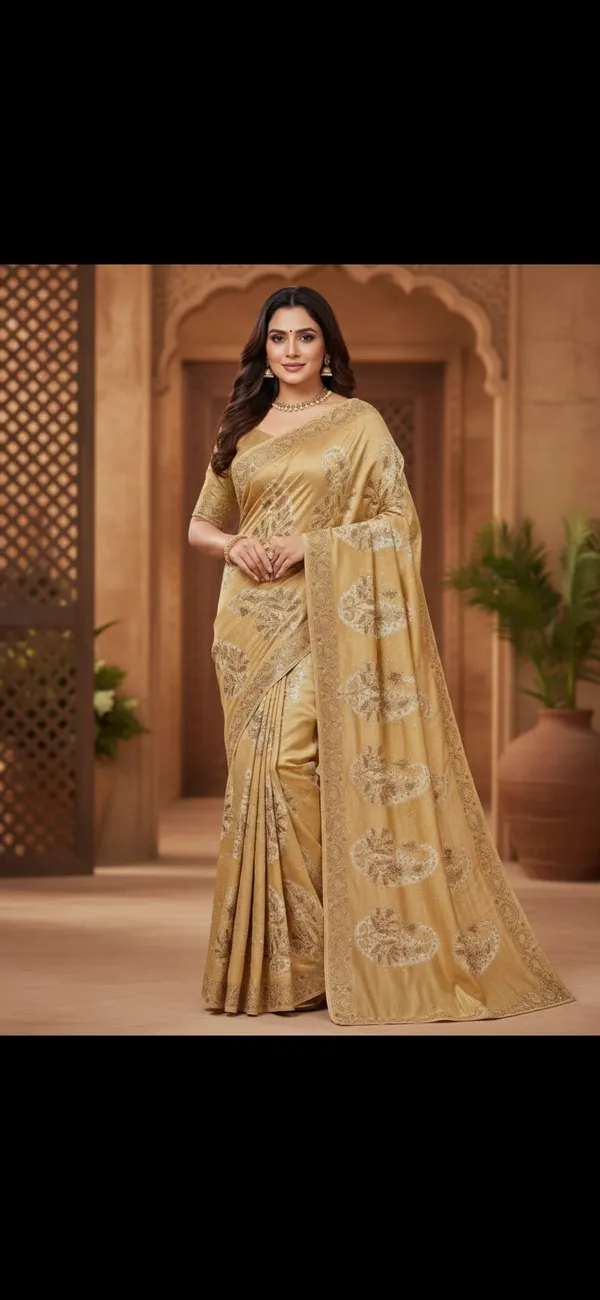 Golden_And_Cream_Cotton_Premium_Saree_For_Women