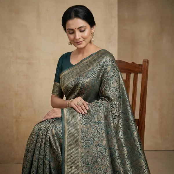 Rama_Green_Banarasi_Silk_Premium_Saree_For_Women